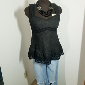 BNWT Nanette Lepore Bustier Tank Sweetheart Top Black Crochet size 10